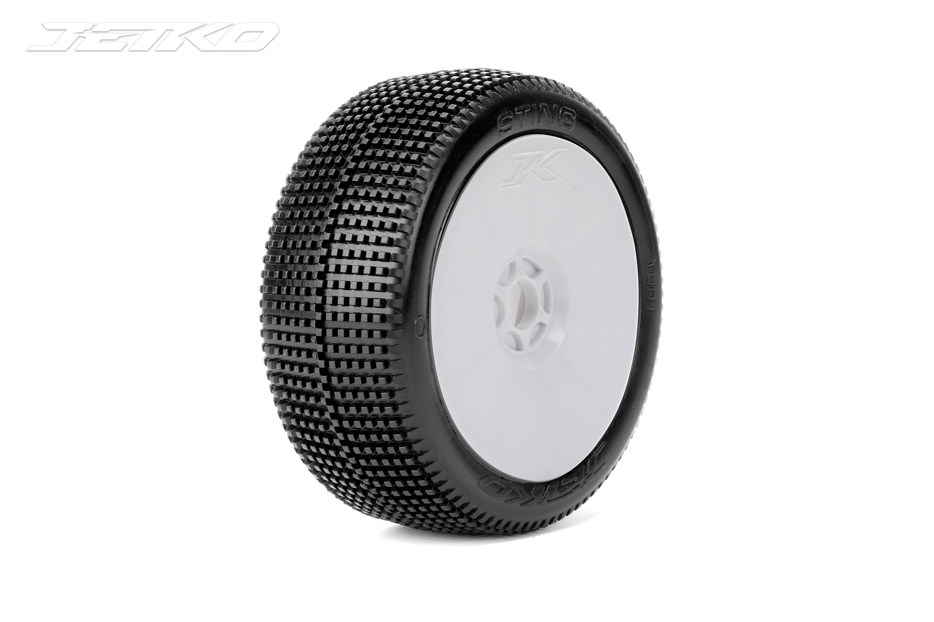 JETKO POWER STING PRE-GLUED WITH WHITE WHEEL 1/8 BUGGY RACING TIRE 1 PAIR