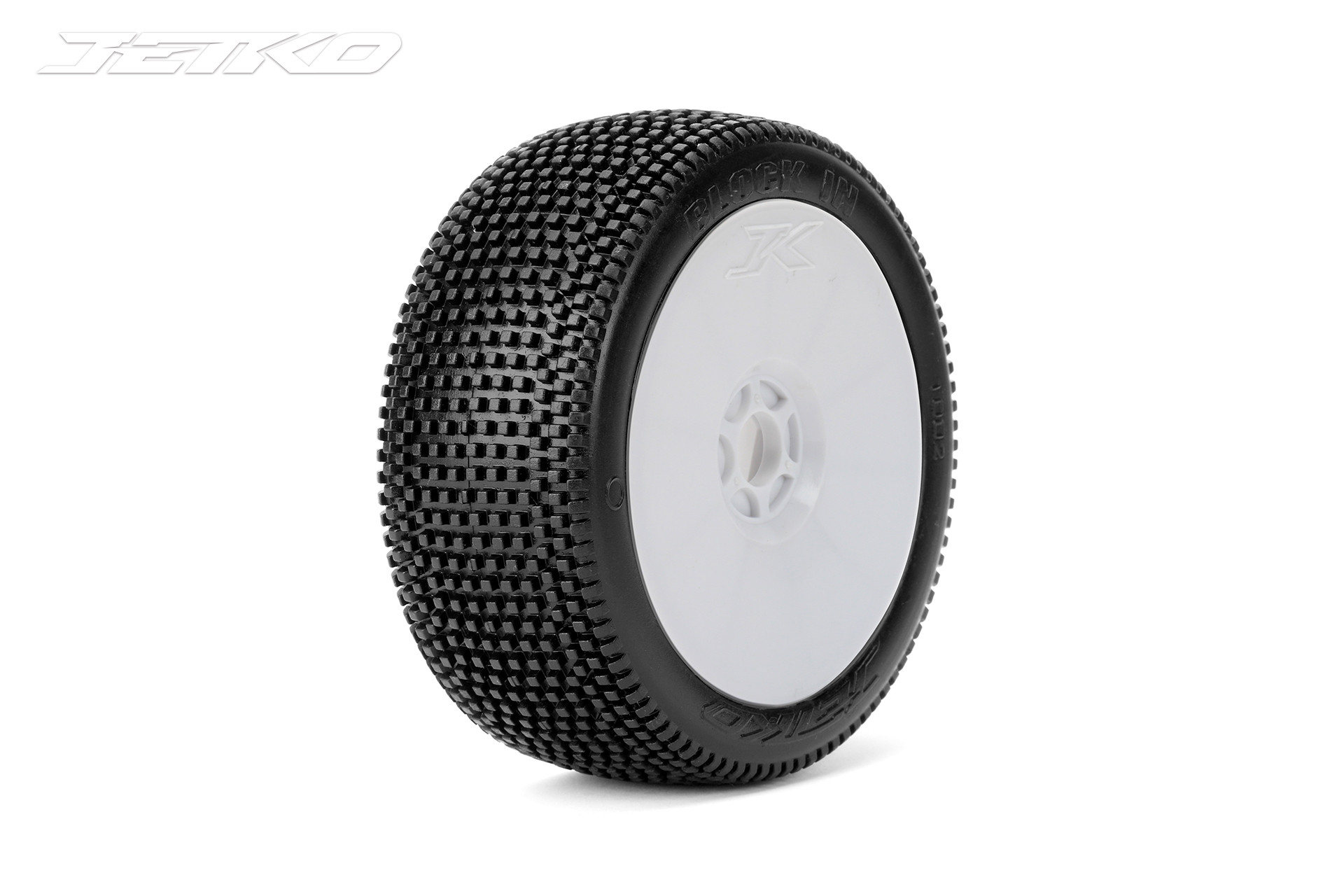 JETKO POWER BLOCK IN PRE-GLUED WITH WHITE WHEEL 1/8 BUGGY RACING TIRE 1 PAIR