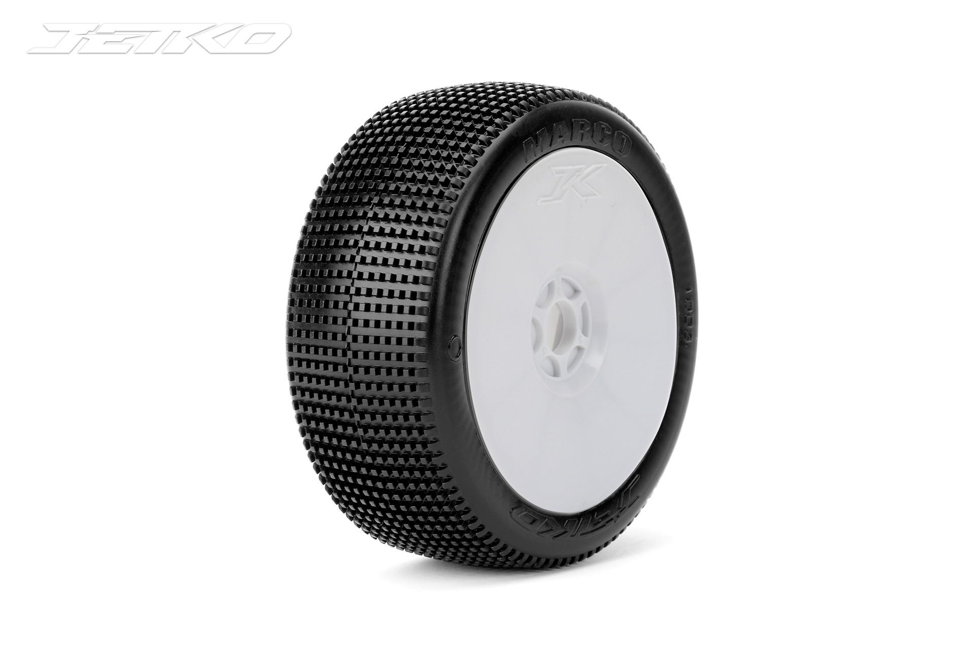 JETKO POWER MARCO PRE-GLUED WITH WHITE WHEEL 1/8 BUGGY RACING TIRE 1 PAIR