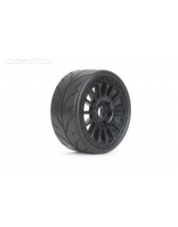 JETKO POWER BLACK PHOENIX MEDIUM SOFT PRE-GLUED WITH BLACK WHEEL 1/8 GT ONROAD TIRE 1 PAIR