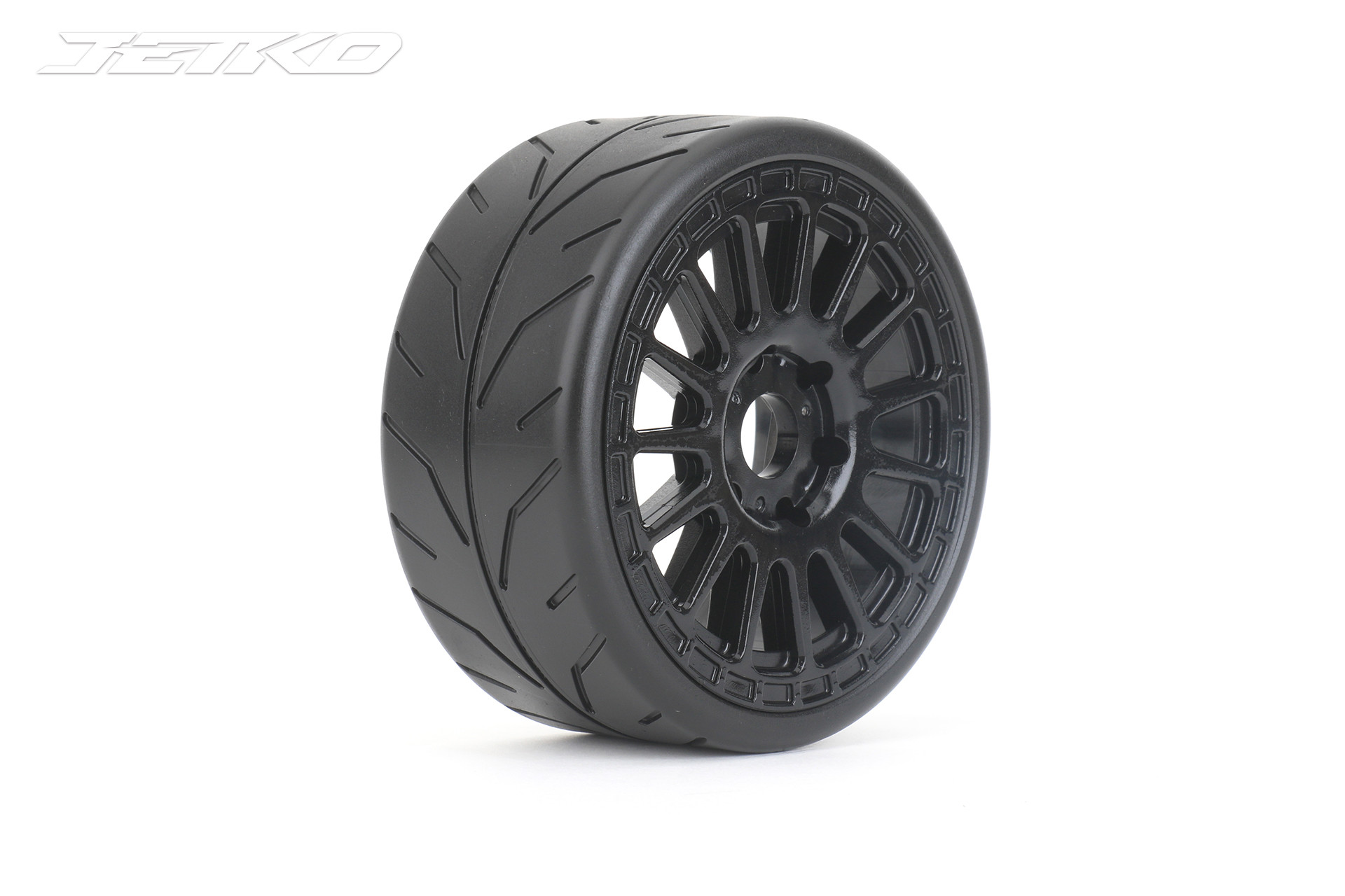 JETKO POWER BLACK PHOENIX MEDIUM SOFT PRE-GLUED WITH BLACK WHEEL 1/8 GT ONROAD TIRE 1 PAIR