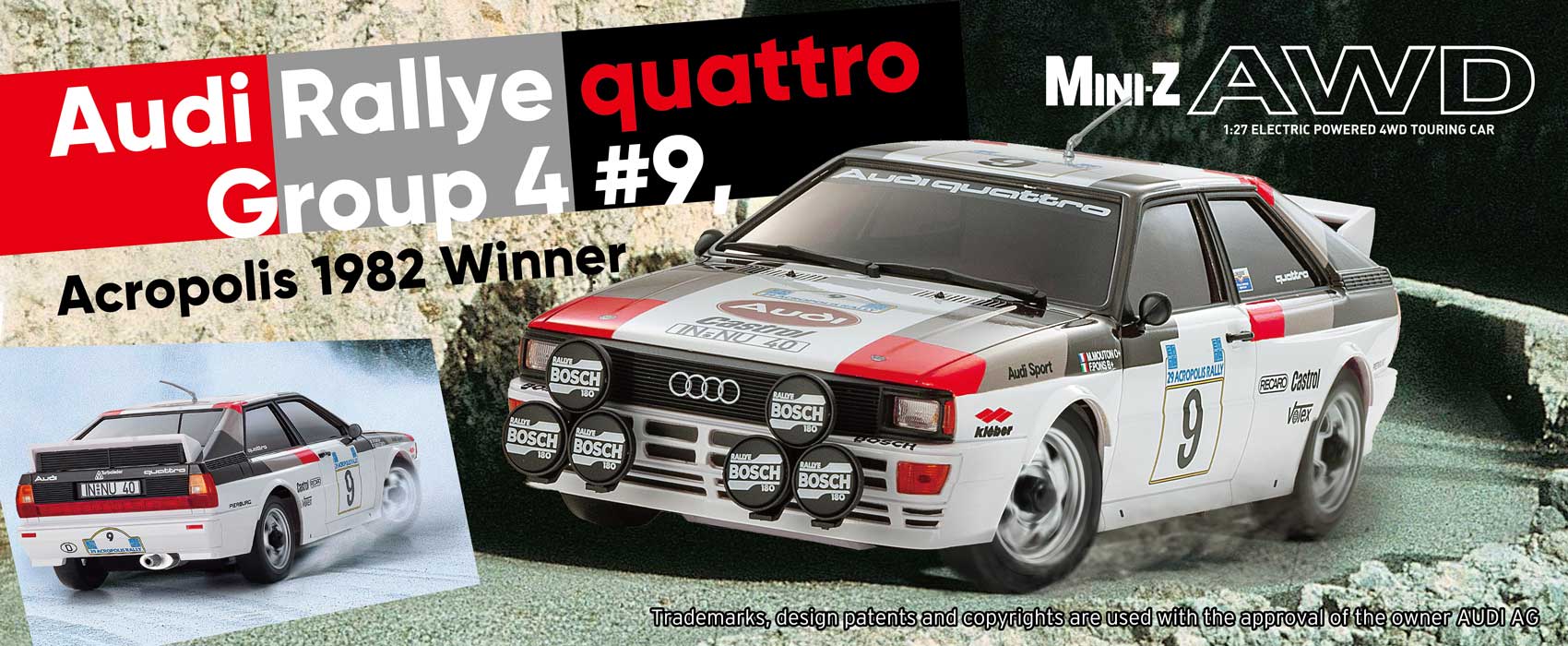 Audi Quattro Rally — first female WRC overall winner — on MINI-Z AWD.
